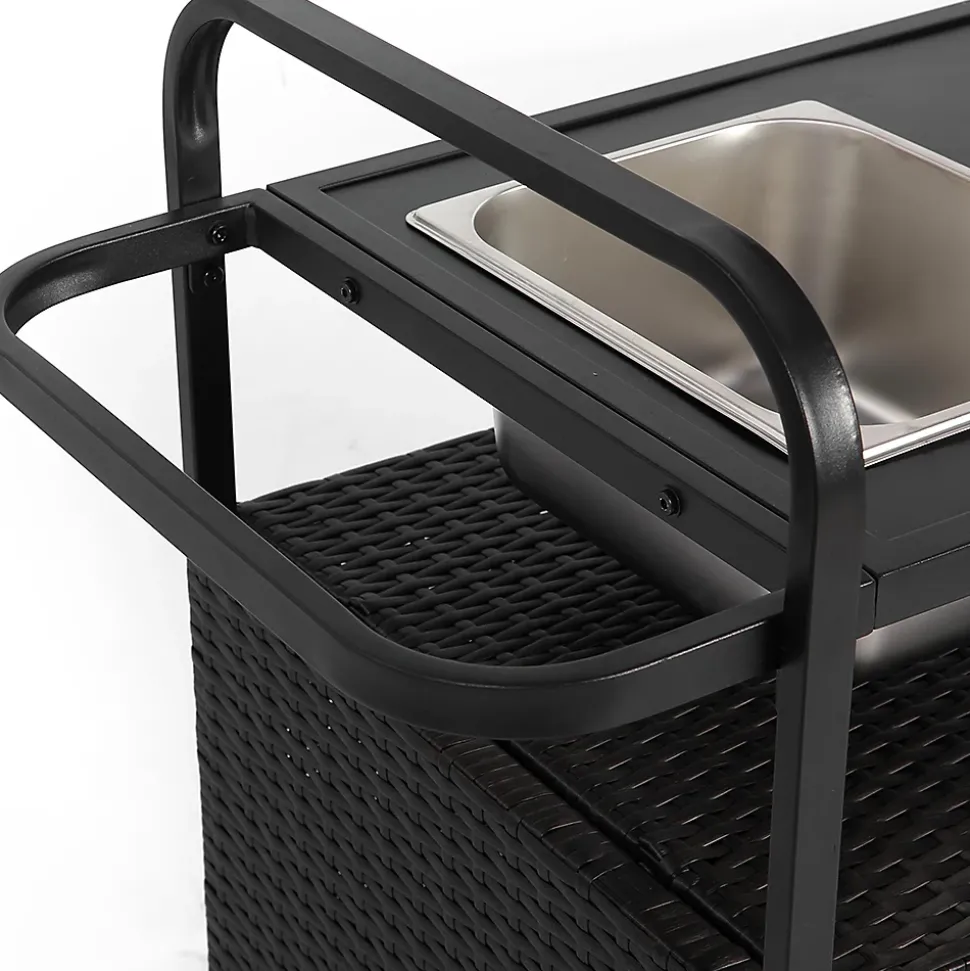 Chariot Bar Extérieur Osier Acier Seau Glace Roues Verrou Noir Blackcolors