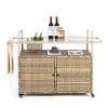 Chariot Bar Extérieur Osier Acier Seau Glace Roues Verrou Beige Blackcolors