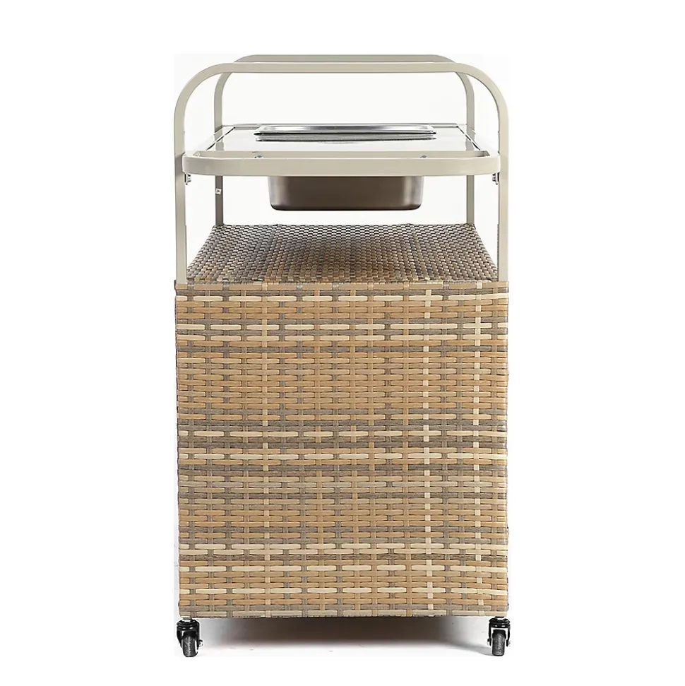 Chariot Bar Extérieur Osier Acier Seau Glace Roues Verrou Beige Blackcolors