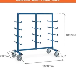 Chariot cantilever avec butées - Surface utile : 1600 x 800 mm - 4625AS