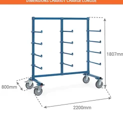 Chariot cantilever avec butées - Surface utile : 2000 x 800 mm - Charge max 500kg - 4616AS
