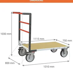 Chariot charge lourde - Plateau bois médium 1115X750mm - Charge max 600kg - 806723250