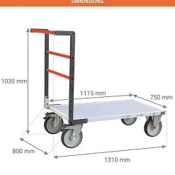 Chariot charge lourde - Plateau mélaminé 1115x750mm - Charge max 600kg - 806723150