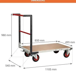 Chariot charge lourde - Plateau bois médium 16mm - Dimensions 850x495mm - Charge 400kg - 806721230