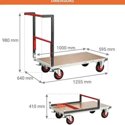 Chariot de manutention pliable livré monté - Plateau 1000x595mm - Charge max 400kg - 806722231