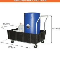 Chariot de rétention - 250 litres - Charge max 400kg - 8433