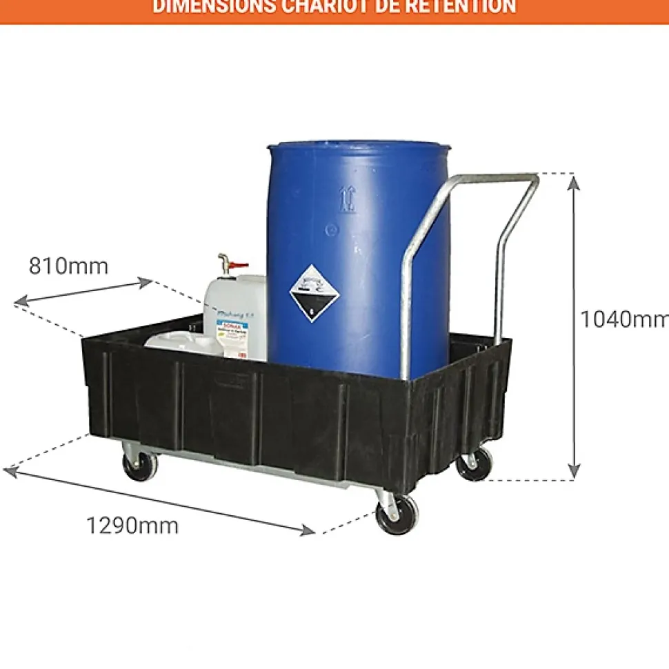 Chariot de rétention - 250 litres - Charge max 400kg - 8433