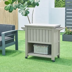 Chariot de service avec glacière Arsita 102 x 47 x 87 cm beige aspect bois casa.pro