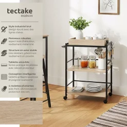 Chariot de service Style industriel Bois et acier Bois clair