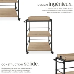 Chariot de service Style industriel Bois et acier Bois clair