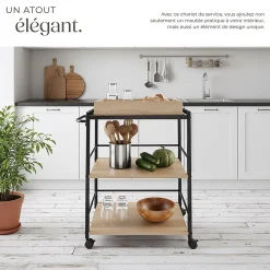 Chariot de service Style industriel Bois et acier Bois clair