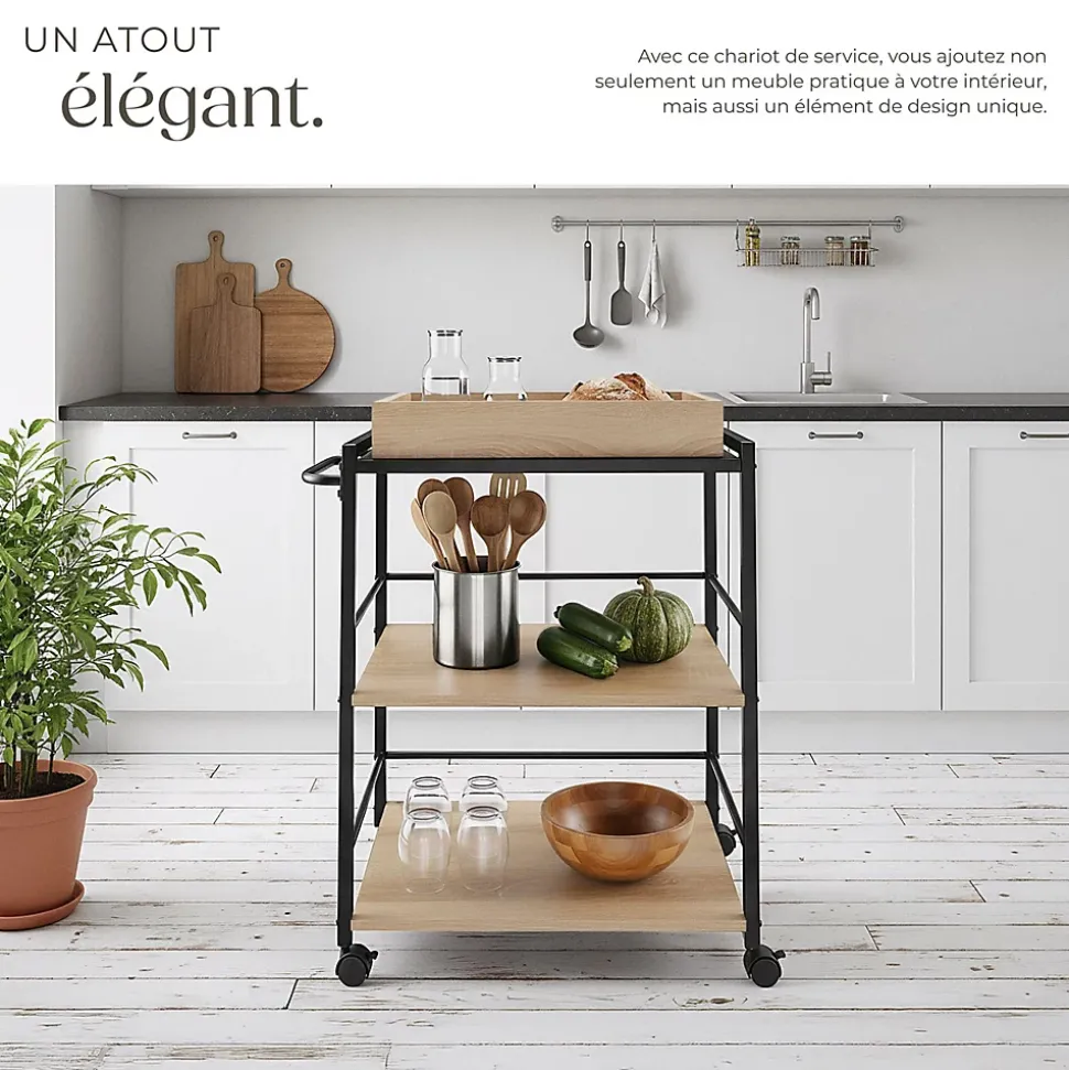 Chariot de service Style industriel Bois et acier Bois clair