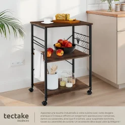Chariot de service Style industriel Bois et acier Bois foncé