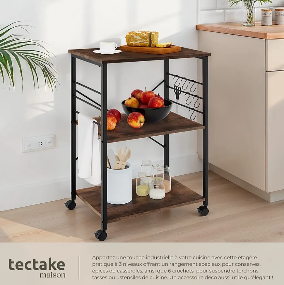 Chariot de service Style industriel Bois et acier Bois foncé