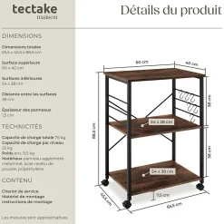 Chariot de service Style industriel Bois et acier Bois foncé