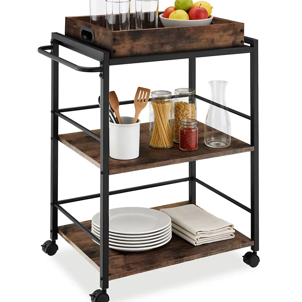 Chariot de service Style industriel Bois et acier Bois foncé