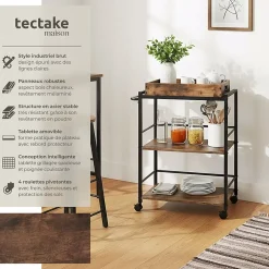 Chariot de service Style industriel Bois et acier Bois foncé