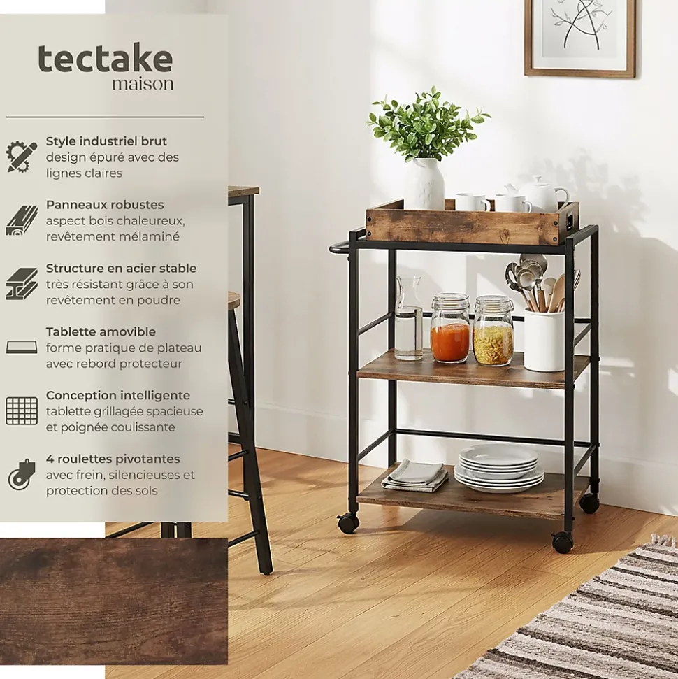 Chariot de service Style industriel Bois et acier Bois foncé