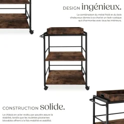 Chariot de service Style industriel Bois et acier Bois foncé