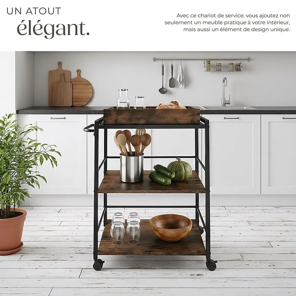 Chariot de service Style industriel Bois et acier Bois foncé
