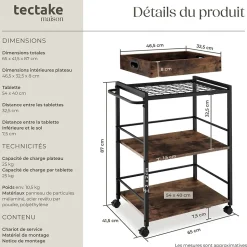Chariot de service Style industriel Bois et acier Bois foncé