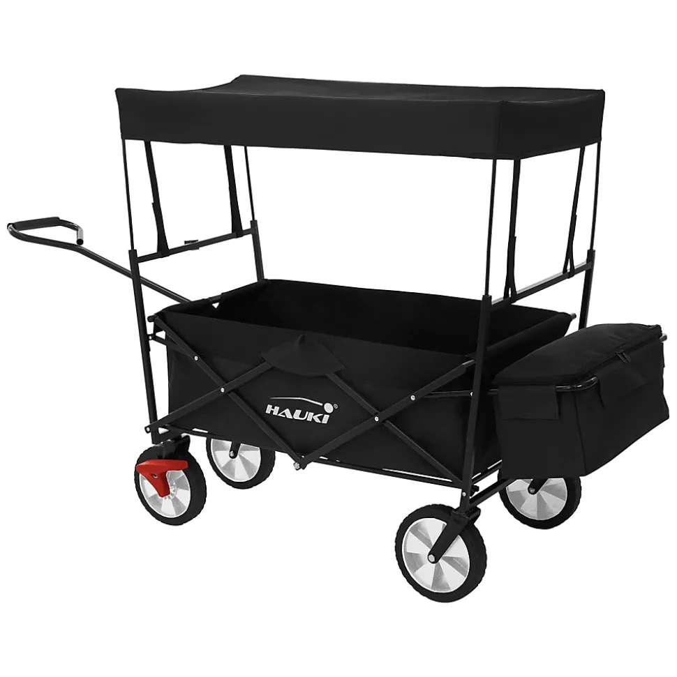 Chariot de transport pliable Hauki 170x53x104 cm noir avec toit panier amovible poche extérieure