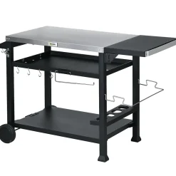 Chariot desserte barbecue plancha multi-équipement plateau acier inox