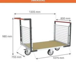 Chariot grillagé 2 côtés - Plateau 1095x755mm - Roues losange - Charge max 500kg - 806724742