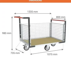 Chariot grillagé 3 côtés - Plateau 1075x710mm - Roues losange - Charge max 500kg - 806724744