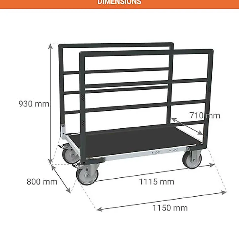 Chariot modulable à tube 2 ridelles - Plateau antidérapant 1115x710mm - Charge 500kg - 806724633
