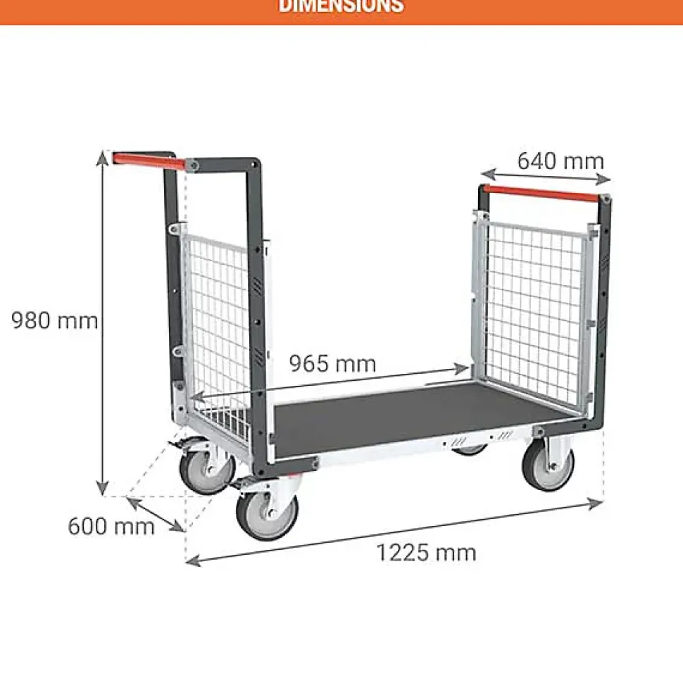 Chariot modulable grillagé 2 dossiers - Plateau antidérapant 965x600mm - Charge max 500kg - 806724562