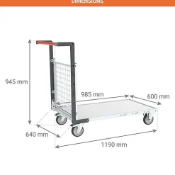 Chariot modulaire 1 côté grillagé - Plateau 985x600mm - Charge max 250kg - 806724241