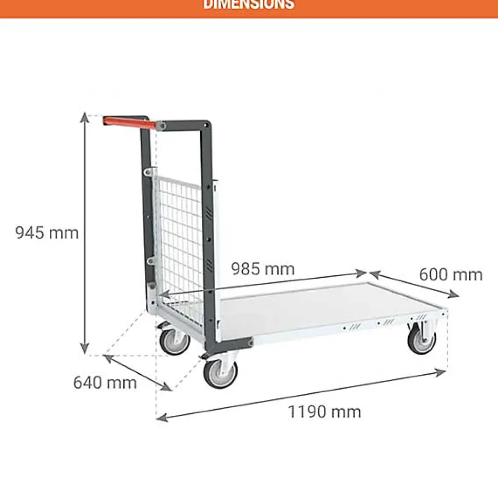 Chariot modulaire 1 côté grillagé - Plateau 985x600mm - Charge max 250kg - 806724241