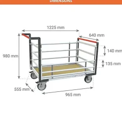Chariot modulaire 2 dossiers et 2 ridelles réglables - Plateau 965x555mm - Capacité 500kg - 806724515