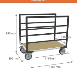 Chariot modulaire 2 ridelles - Plateau 1115x710mm - Charge max 500kg - 806724613