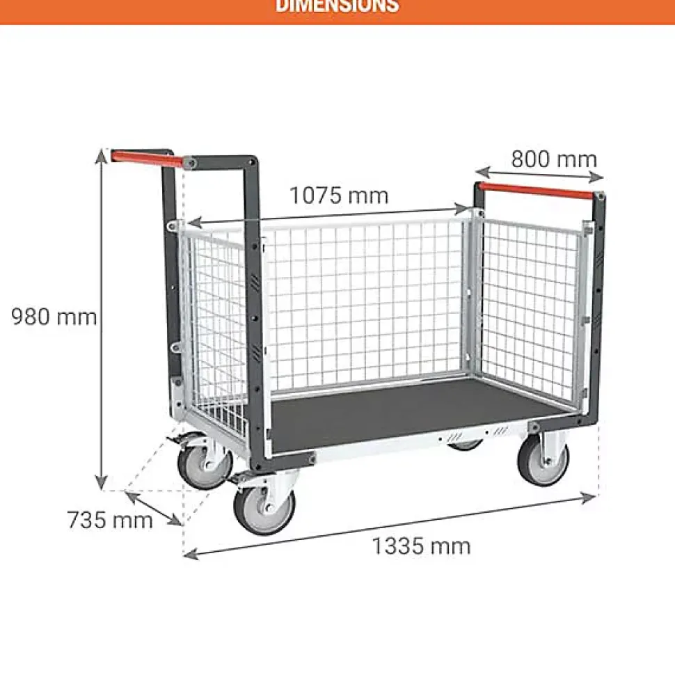 Chariot modulaire grillagé 3 côtés - Plateau antidérapant 1075x735mm- Charge max 500kg - 806724664