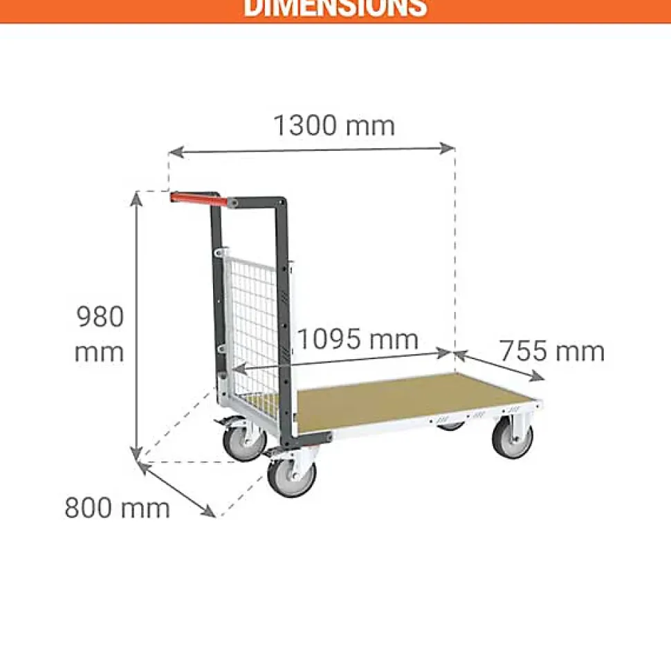 Chariot modulaire grillagé 1 côté - Plateau 1095x755mm - Charge 500kg - 806724641