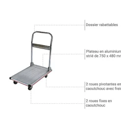 Chariot pliable en aluminium - charge max 150kg - NP150