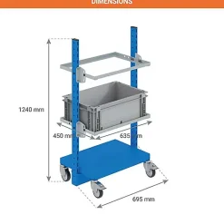 Chariot porte bac - 2 plateaux 635x450mm - Charge max 200kg - Compatible bac Europe - W020050020/P