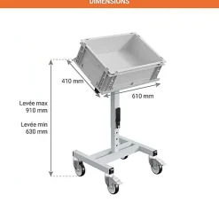 Chariot porte-bac inclinable et réglable - Plateau 610x140mm - Gris clair - Bac Europe - W020020011-GC