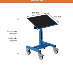 Chariot porte-bac inclinable et réglable - Plateau 610x140mm - Bleu industriel - Bac Europe - W020020011-BI