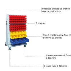 Chariot porte-bacs à bec : structure avec 112 bacs 1L et 20 bacs 3L et 8 bacs 8L - 880010531