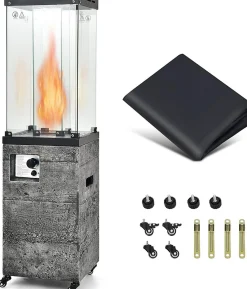 Chauffage Exterieur 12KW avec Reflecteur en Verre de 75 CM Chauffage au Gaz avec Housse Etanche Dispositif de Anti basculement