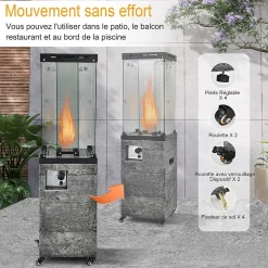 Chauffage Exterieur 12KW avec Reflecteur en Verre de 75 CM Chauffage au Gaz avec Housse Etanche Dispositif de Anti basculement