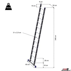 Échelle 3,48 m aluminium, légère et robuste, pour bricolage et jardinage, charge 150 kg