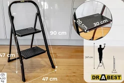 Échelle pliante DRABEST robuste à 2 marches avec marches et tabouret 1 pièce.