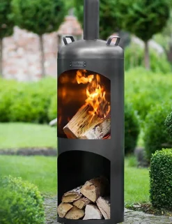 Cheminée d'extérieur cylindrique en acier FARO 40x40x132 cm