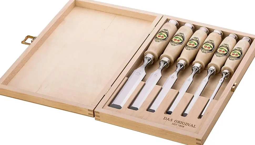 Ciseaux à bois biseautés 6 pièces coffret bois Kirschen