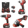 Clé à chocs Brushless+ Perceuse a Percussion+Meuleuse D'angle Brushless 3 outils 20V 2xBatteries 3Ah