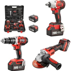 Clé à chocs Brushless+ Perceuse a Percussion+Meuleuse D'angle Brushless 3 outils 20V 2xBatteries 3Ah